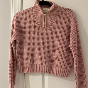 XS cropped knot quarter zip sweater